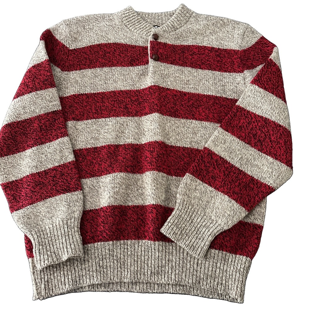 Vintage High Sierra Dad Sweater Mens L Stripe Henley Camping Wool Nylon USA made